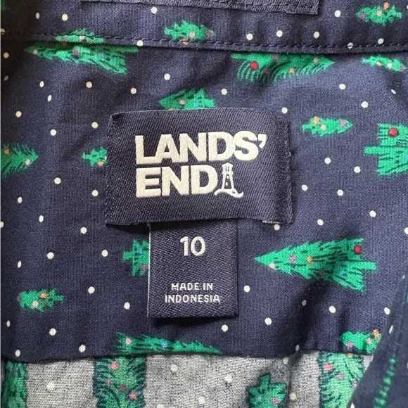 Lands End Christmas Shirt Womens Sz 10 Holiday Long Sleeve Button Up - Picture 5 of 7